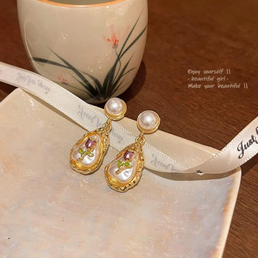 Pearl Rose Statement Earrings - Image 5