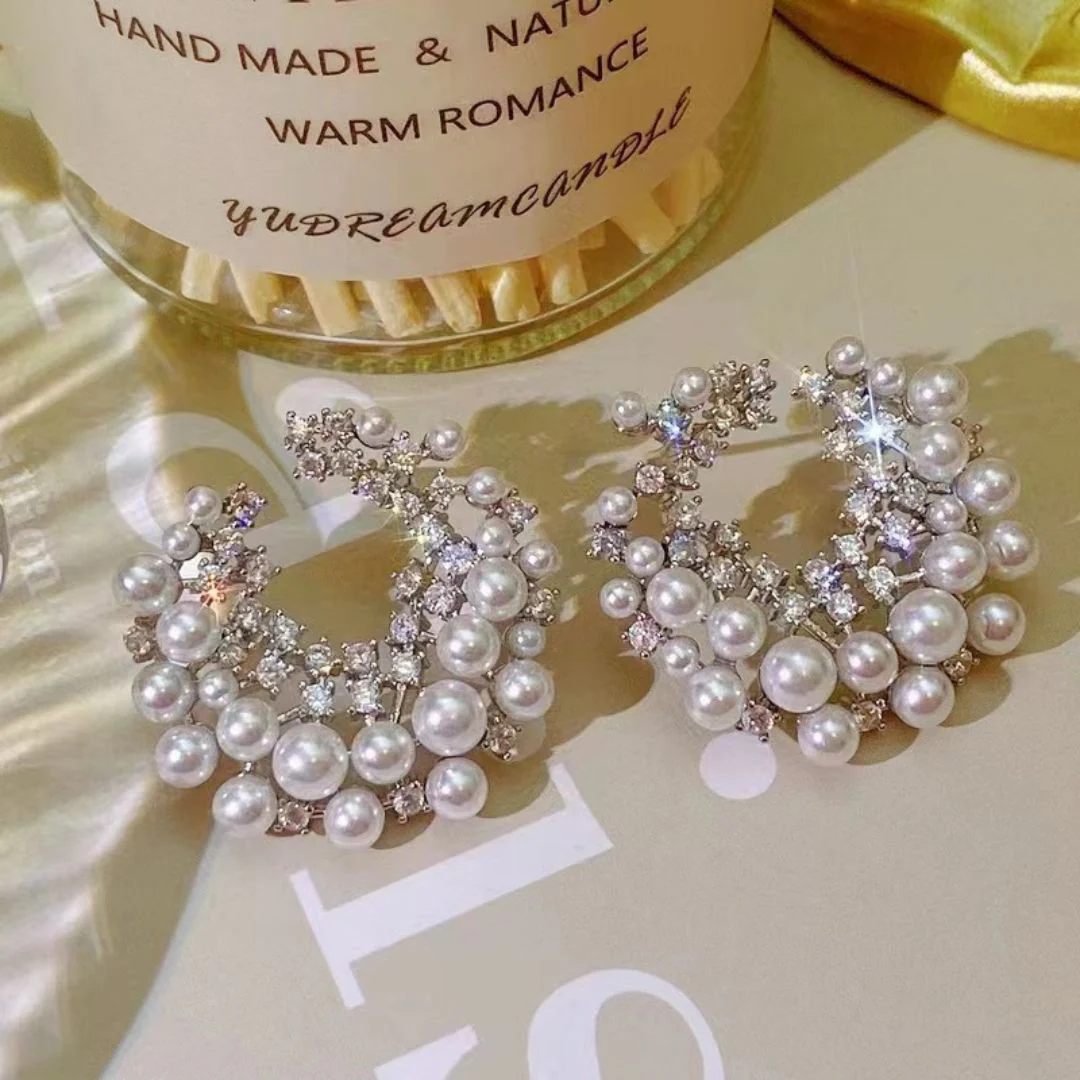 Celestial Pearl & Crystal Statement Earrings - Image 5
