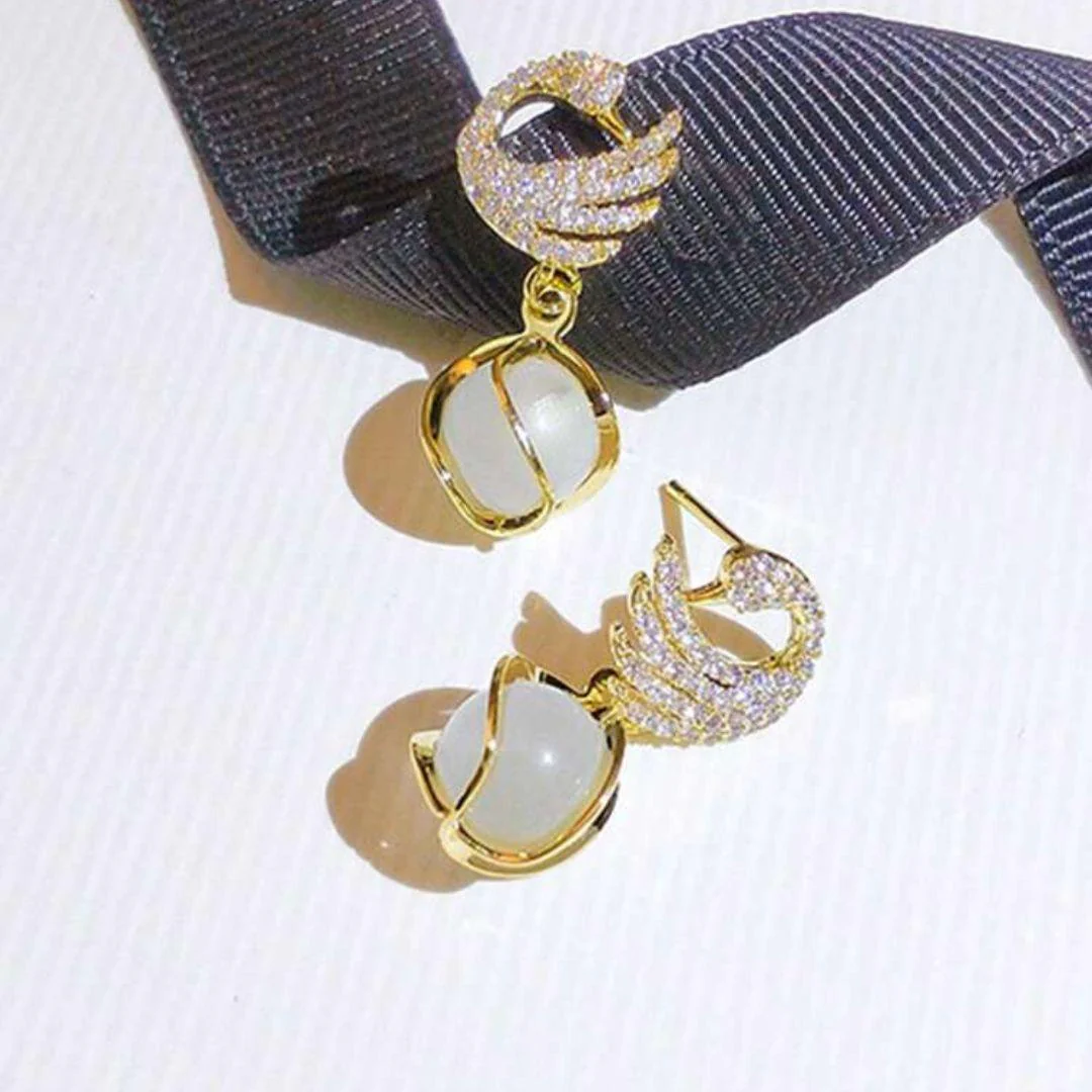 Cozy Crystal Swan Drop Earrings - Image 3