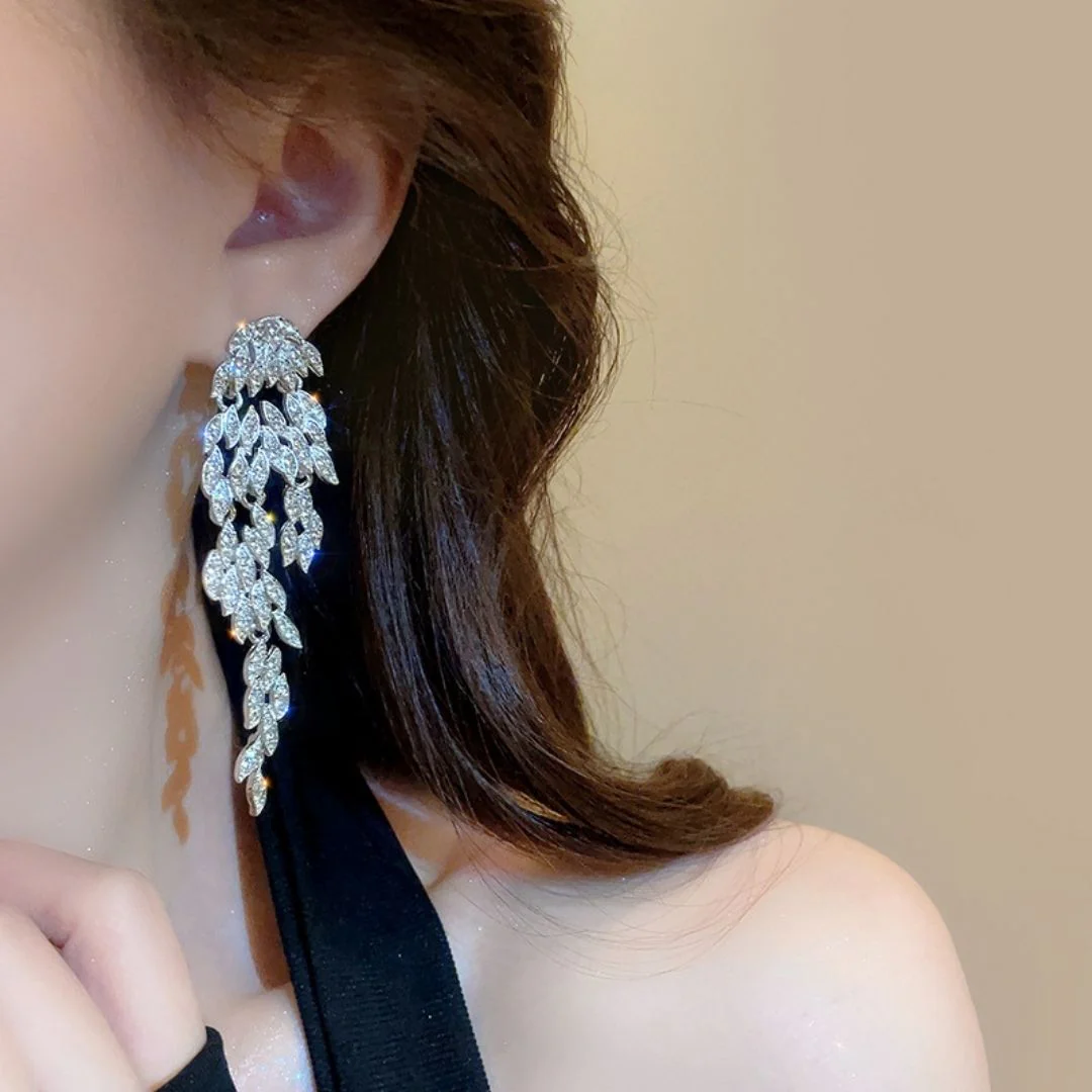 Elegant Crystal Leaf Earrings - Image 5