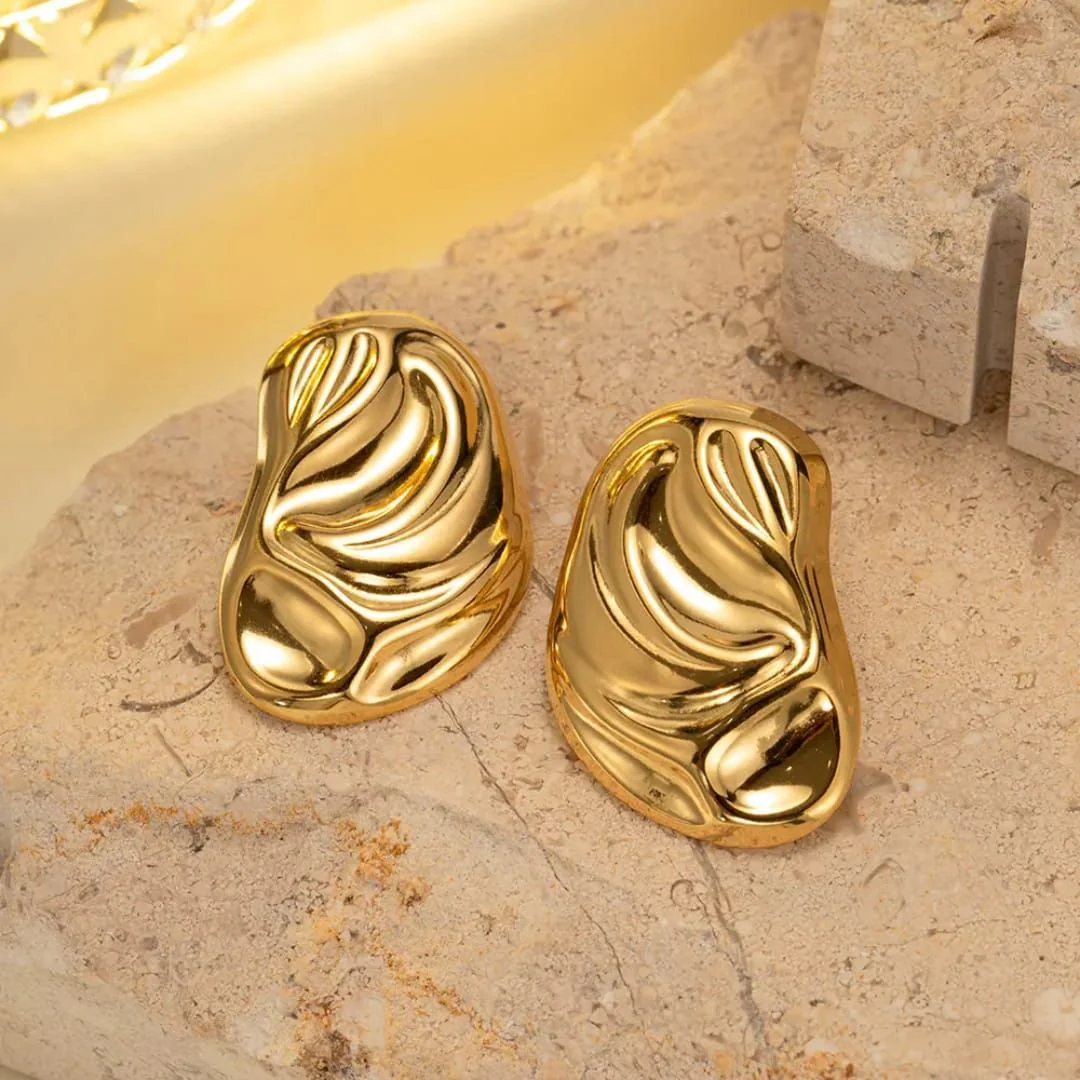 Gilded Pebble Stud Earrings - Image 5