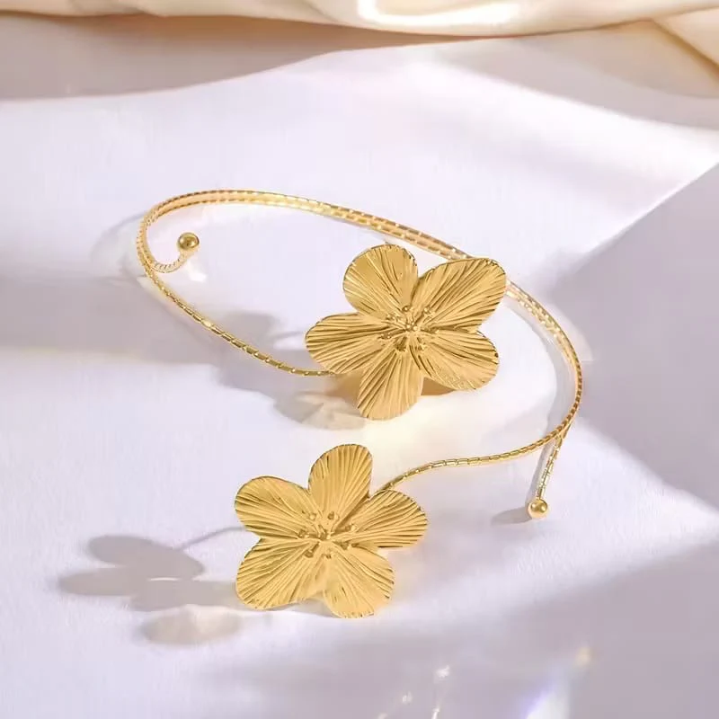Golden Dual Flower Arm Cuff - Image 5