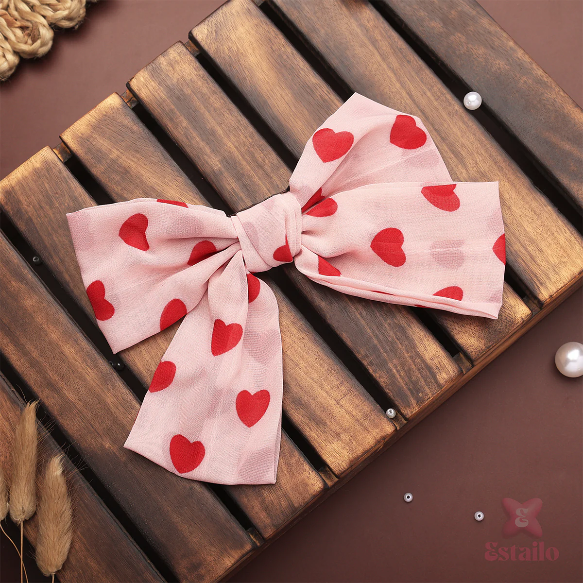 Heart Bow Floral Hair Clip - Image 2