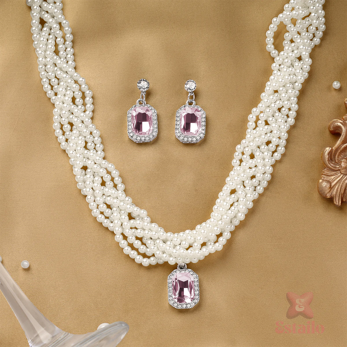 Imperial Pink Pearl Necklace Set - Image 2