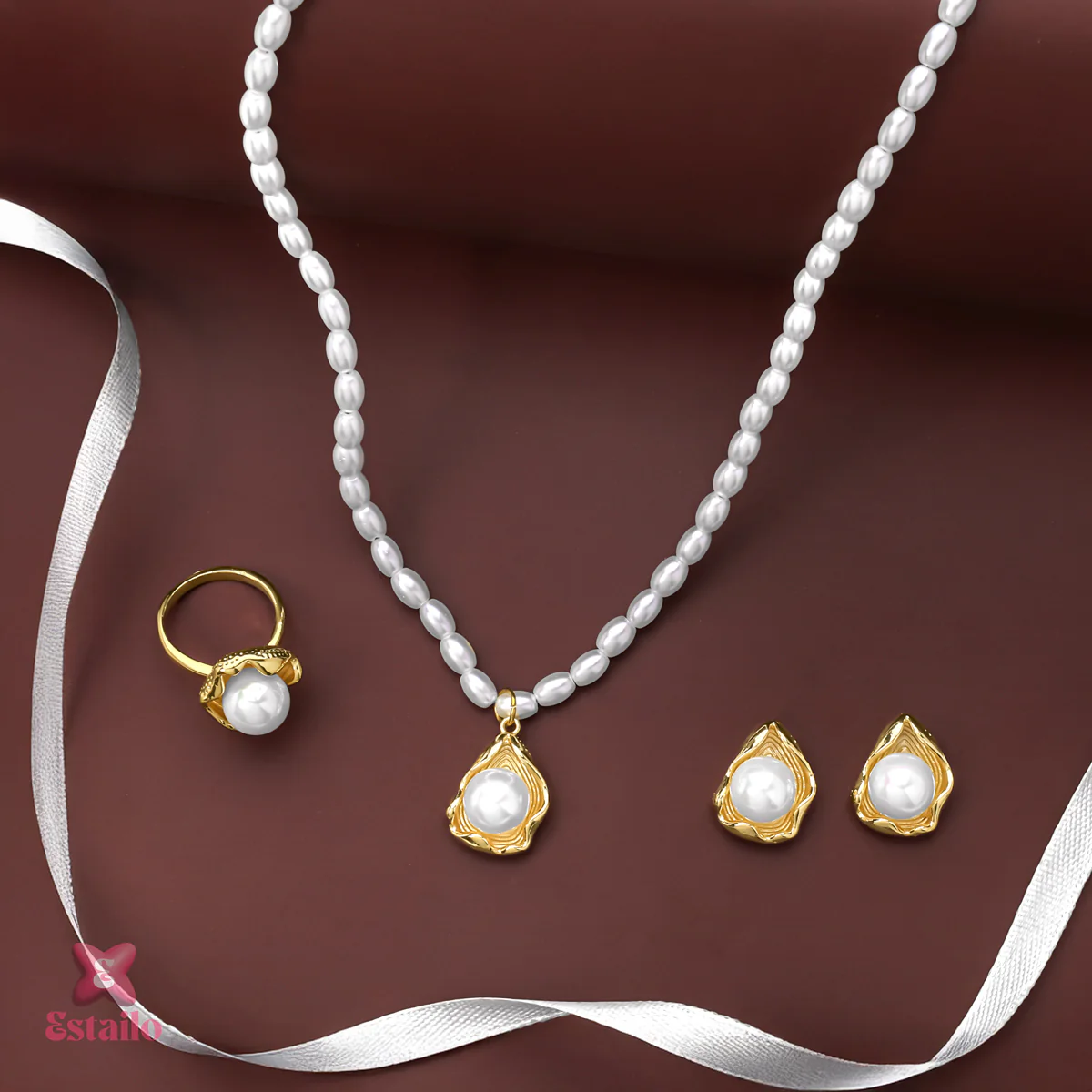 Opal Pearl Charm Necklace Set - Image 3