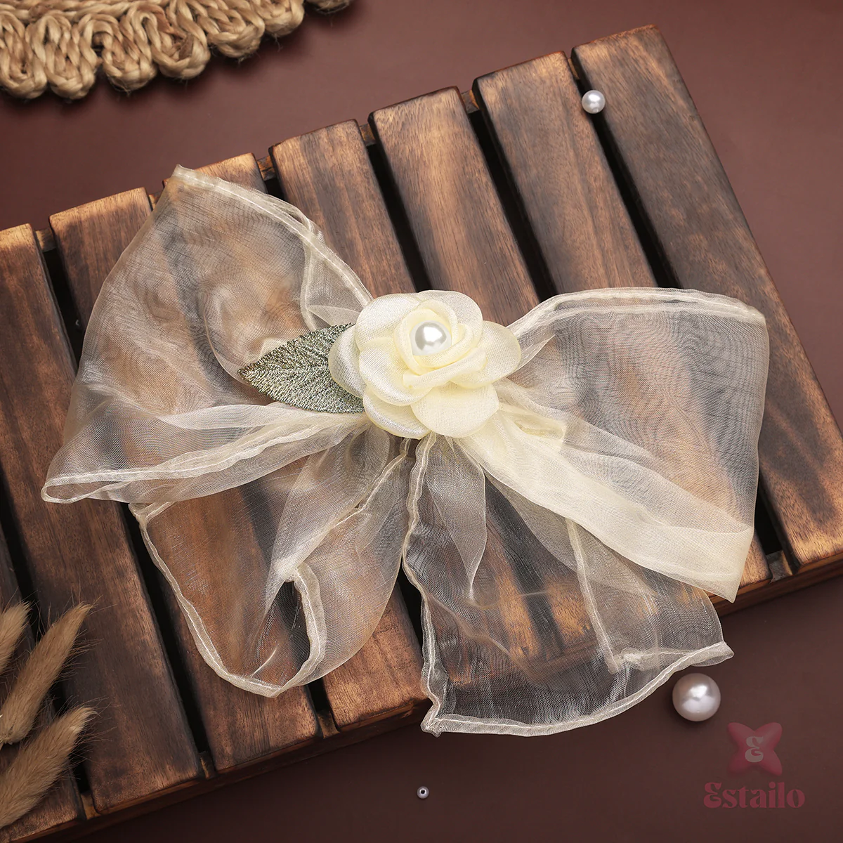 Pearl Blossom Organza Bow Clip - Image 2