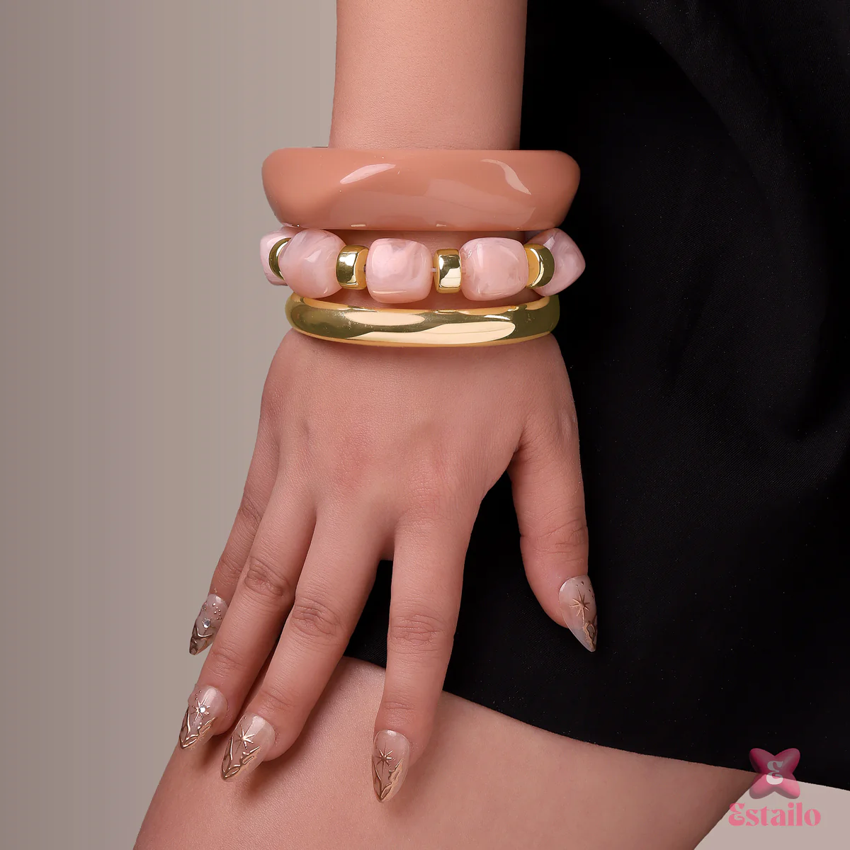 Pink & Gold Stack Bangle Bracelet - Image 3