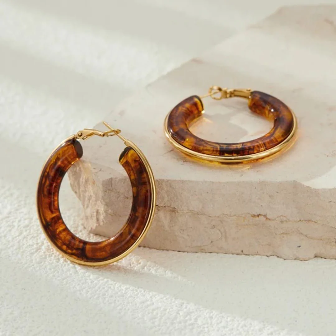 Retro Chic Brown Hoops Earring - Image 4