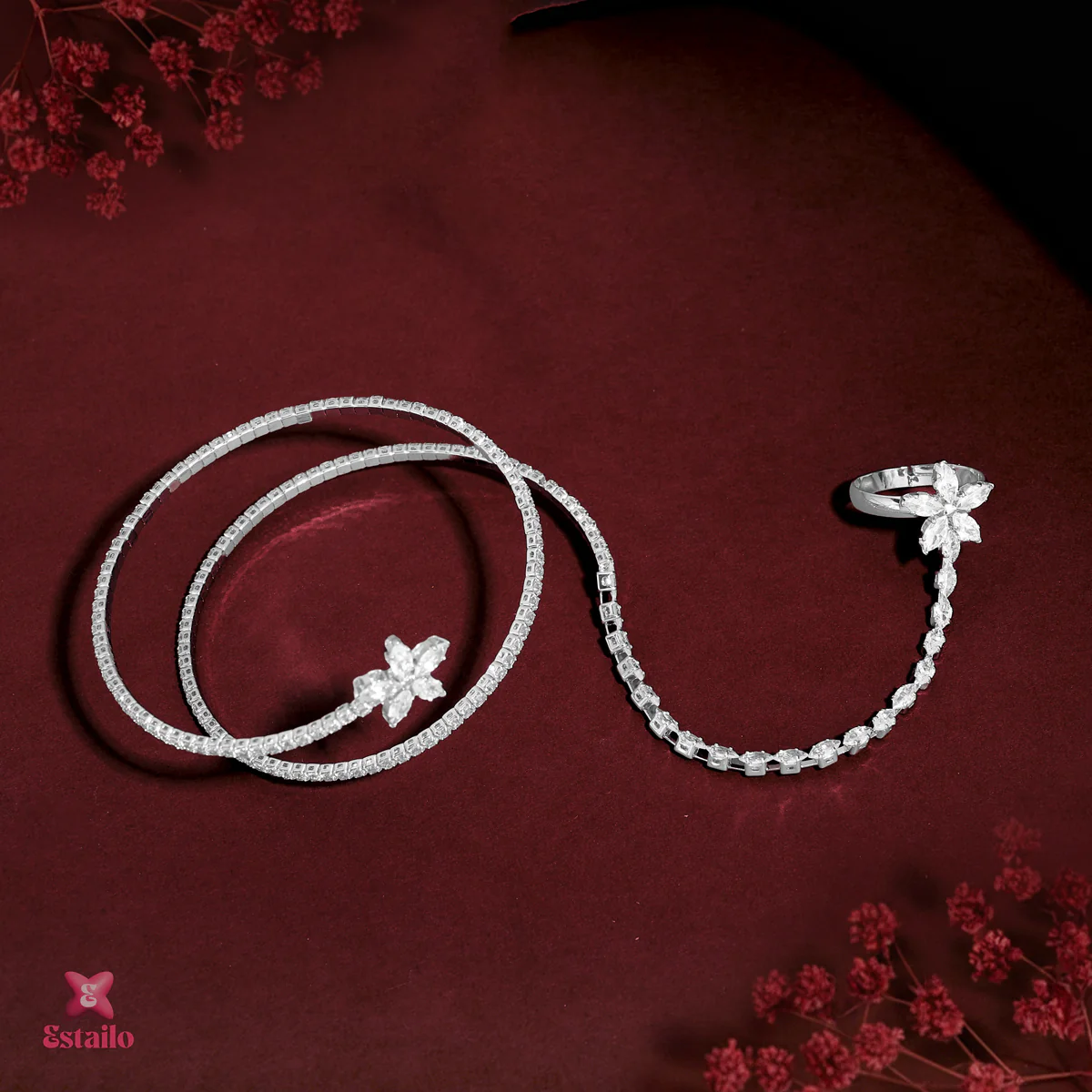 Zircon Flower Solitaire Hand Jewellery - Image 2
